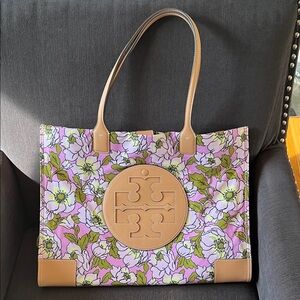 Tory Floral Tote Bag with Tan Accents- Matching dress and gym shoes on my page